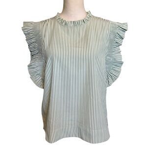 English Factory | Mixed Media Stripe Ruffle Sleeve Top| Sz Large New with tag